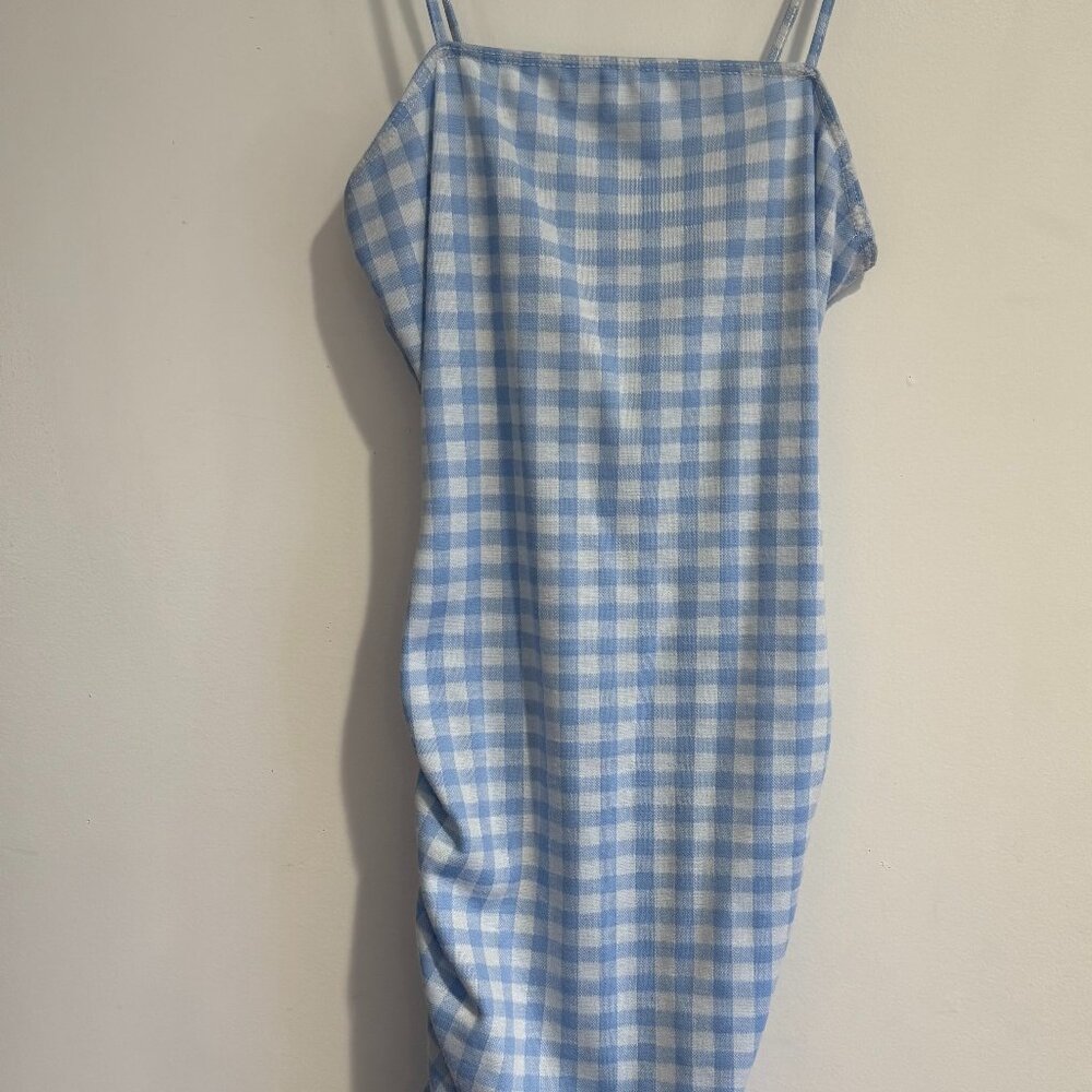 Olivia Rae light blue and white gingham-patterned mini dress